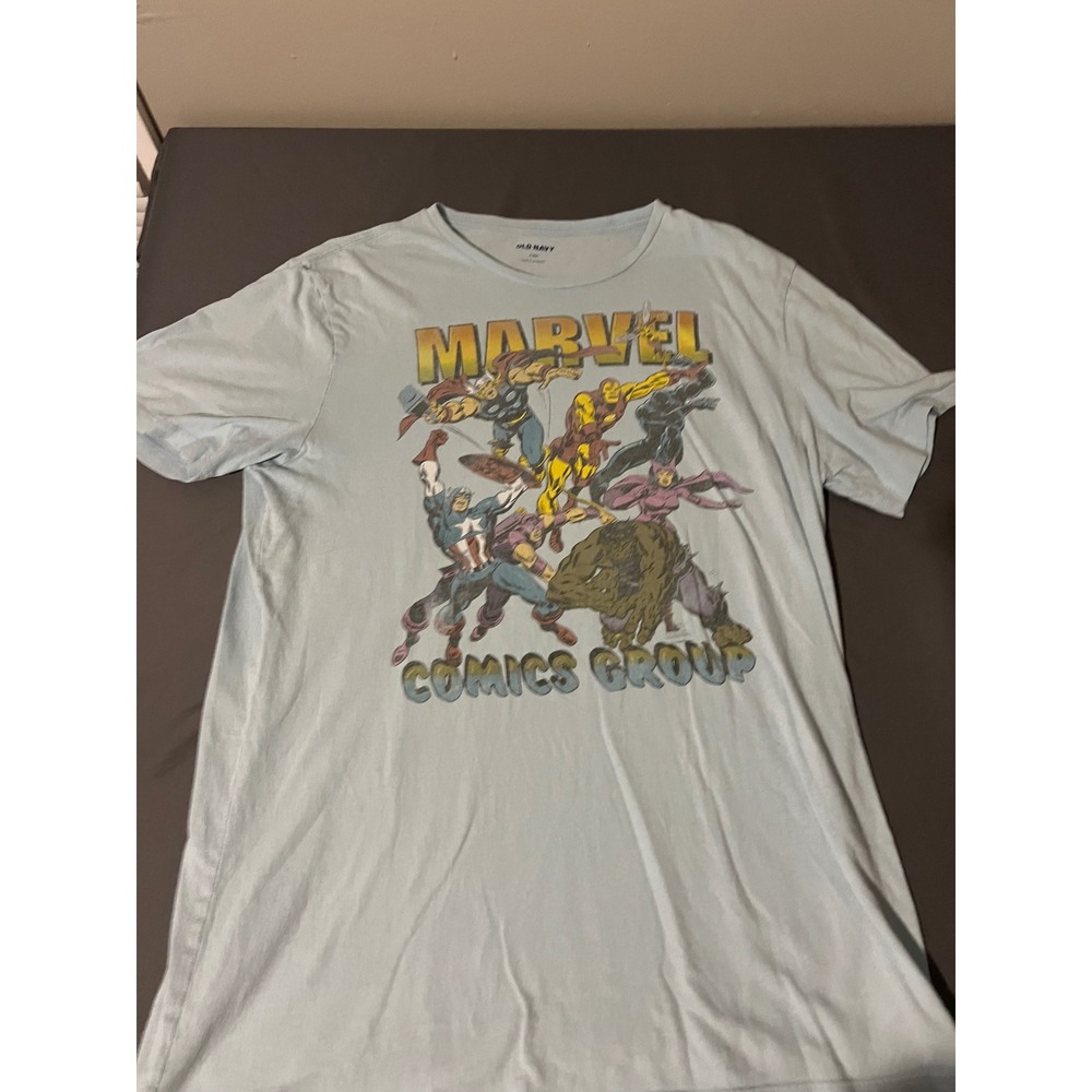 Old Navy Marvel Comics Group Graphic Tee Mens LT Large‎ Tall Blue Avengers Shirt